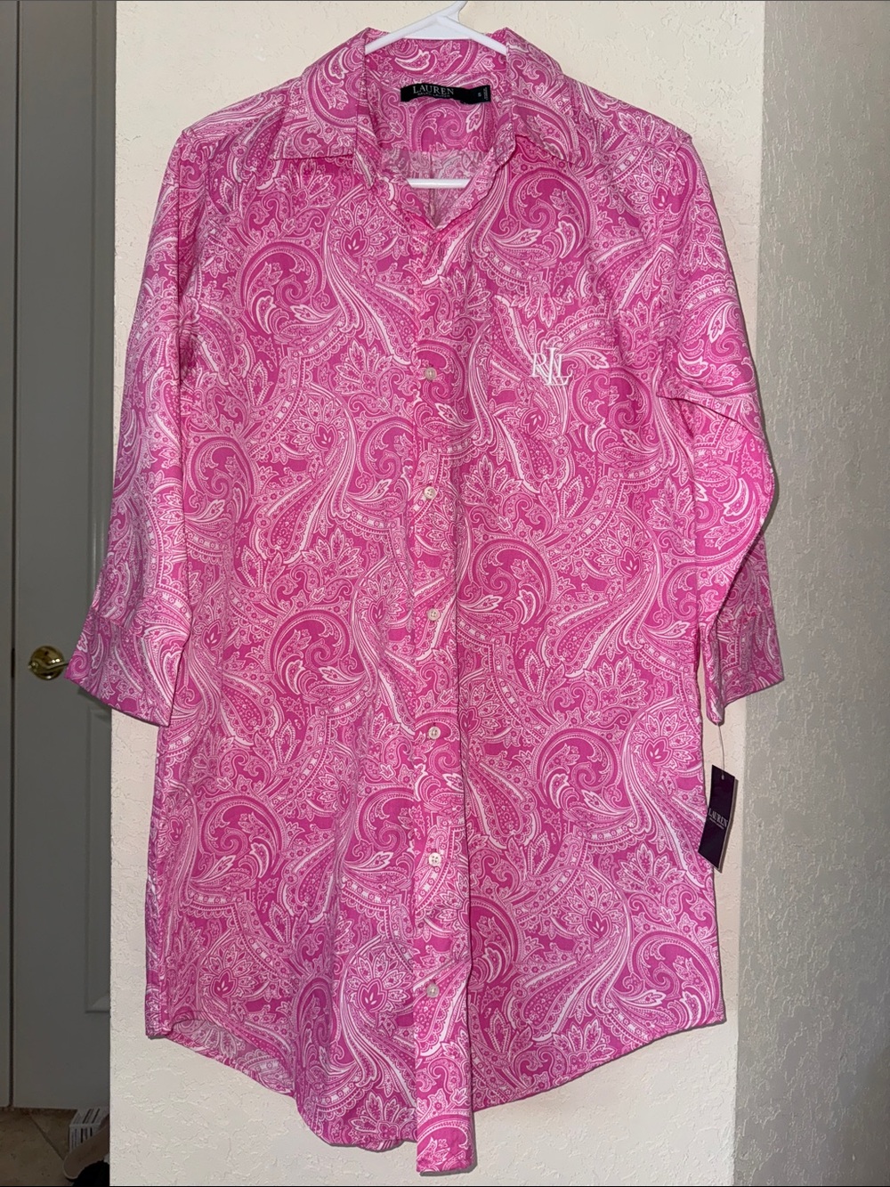 Ralph Lauren Hot Pink Paisley Button-Down Long Shirt